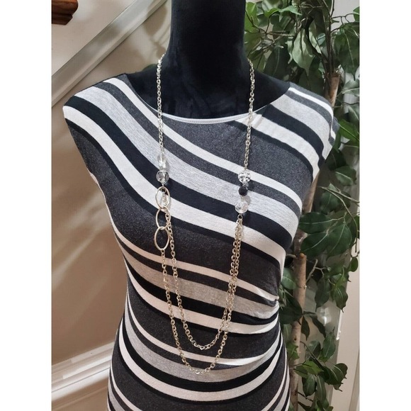 Loft Womens Gray & White Modal Round Neck Sleeveless Casual Knee Length Dress SP - Picture 10 of 12